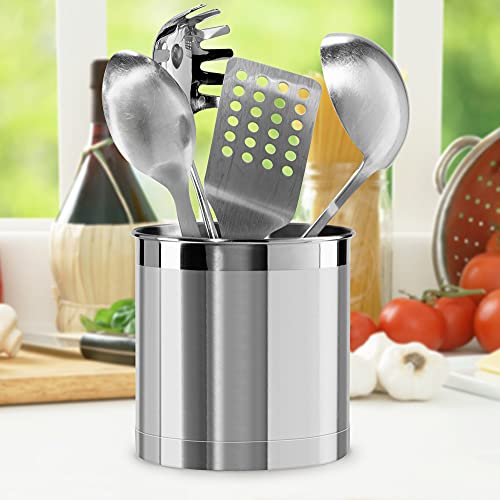 Oggi Stainless Steel Jumbo Utensil Holder - 7" Utensil Caddy, Weighted Base for Stability - Extra Large Utensil Crock and Countertop Utensil Organizer, Stainless Steel - My Kitchen Products