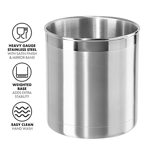 Oggi Stainless Steel Jumbo Utensil Holder - 7" Utensil Caddy, Weighted Base for Stability - Extra Large Utensil Crock and Countertop Utensil Organizer, Stainless Steel - My Kitchen Products