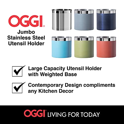 Oggi Stainless Steel Jumbo Utensil Holder - 7" Utensil Caddy, Weighted Base for Stability - Extra Large Utensil Crock and Countertop Utensil Organizer, Stainless Steel - My Kitchen Products