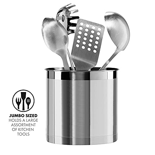 Oggi Stainless Steel Jumbo Utensil Holder - 7" Utensil Caddy, Weighted Base for Stability - Extra Large Utensil Crock and Countertop Utensil Organizer, Stainless Steel - My Kitchen Products