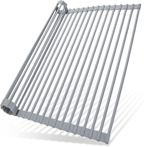 Ohuhu Over Sink Dish Drying Rack Silicone Wrapped 17.6" W x 15.4" L Large Over the Sink Roll Up Dish Drainer - Foldable Sink Drying Rack Rolling Drain Mats Anti-Slip Multipurpose for Kitchen Counter - My Kitchen Products