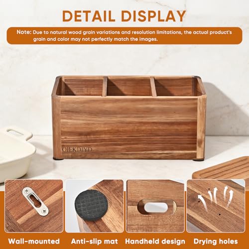OIEKDJYD Wooden Utensil Holder for Kitchen Counter - Large Utensil Organizer with 3 Compartment, Cooking Tool Crock & Farmhouse Kitchen Accessories - My Kitchen Products