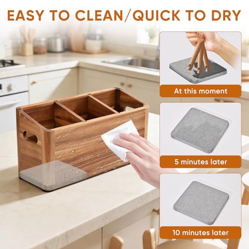 OIEKDJYD Wooden Utensil Holder for Kitchen Counter - Large Utensil Organizer with 3 Compartment, Cooking Tool Crock & Farmhouse Kitchen Accessories - My Kitchen Products