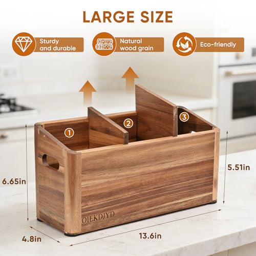 OIEKDJYD Wooden Utensil Holder for Kitchen Counter - Large Utensil Organizer with 3 Compartment, Cooking Tool Crock & Farmhouse Kitchen Accessories - My Kitchen Products