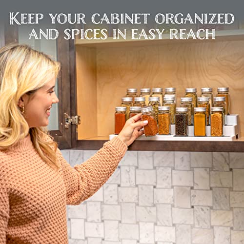 Oizeir 3–Tier Expandable Plastic Spice Rack - Adjustable Length, Stability with Non-Skid Shelf, Three Tiers for Easy Visibility, Organizer for Kitchen Cabinet, Pantry or Countertop, White/Grey - My Kitchen Products