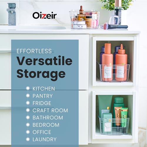 Oizeir 8 Pack Clear Plastic Storage Bins with Handles – Stackable Fridge Organizer Bins for Refrigerator, Freezer, Pantry, Kitchen Cabinet & Cupboard Organization, BPA-Free Acrylic, Transparent - My Kitchen Products