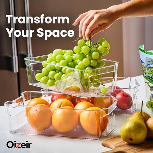 Oizeir 8 Pack Clear Plastic Storage Bins with Handles – Stackable Fridge Organizer Bins for Refrigerator, Freezer, Pantry, Kitchen Cabinet & Cupboard Organization, BPA-Free Acrylic, Transparent - My Kitchen Products