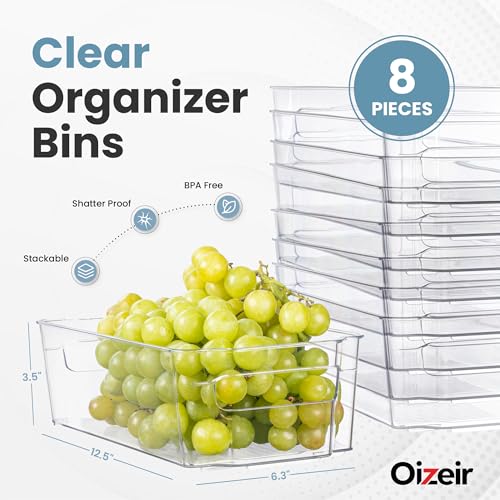 Oizeir 8 Pack Clear Plastic Storage Bins with Handles – Stackable Fridge Organizer Bins for Refrigerator, Freezer, Pantry, Kitchen Cabinet & Cupboard Organization, BPA-Free Acrylic, Transparent - My Kitchen Products