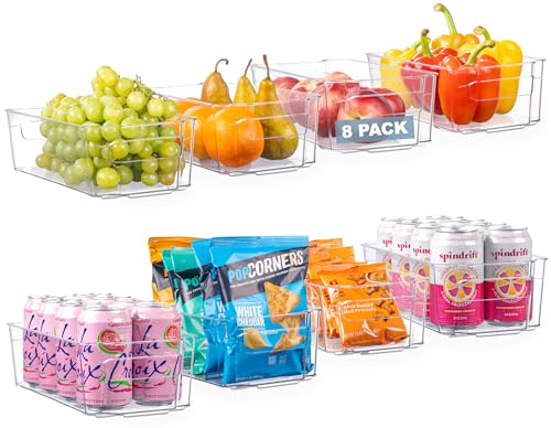 Oizeir 8 Pack Clear Plastic Storage Bins with Handles, Stackable Fridge Organizer Bins for Refrigerator, Freezer