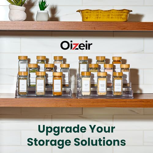 Oizeir Clear Spice Rack (2-Pack) - 3-Tier Acrylic Organizer for Cabinet - Deep Spice Shelf - 10.4 x 9.6 x 4 Inches - Holds Seasoning and Condiments - My Kitchen Products