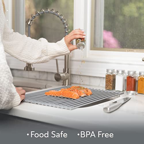 Oizeir Roll Up Dish Drying Rack - Silicone Coated Stainless Steel, Over The Sink, Foldable, Heat-Resistant, Anti-Slip, Dish Drainer. (17" x 12.5") - My Kitchen Products