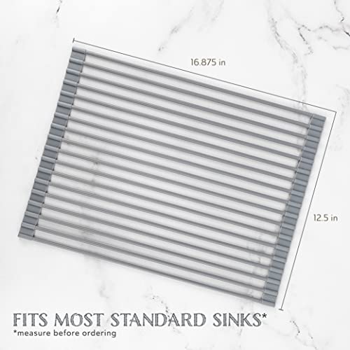 Oizeir Roll Up Dish Drying Rack - Silicone Coated Stainless Steel, Over The Sink, Foldable, Heat-Resistant, Anti-Slip, Dish Drainer. (17" x 12.5") - My Kitchen Products