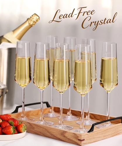 OJA Champagne Flutes Glass Set of 8, Crystal 7oz Champagne Glasses for Prosecco,Sparkling Wine, Mimosa, Ideal for Weddings, Anniversaries, Birthday, Christmas - My Kitchen Products