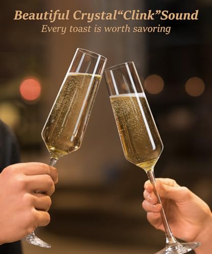 OJA Champagne Flutes Glass Set of 8, Crystal 7oz Champagne Glasses for Prosecco,Sparkling Wine, Mimosa, Ideal for Weddings, Anniversaries, Birthday, Christmas - My Kitchen Products