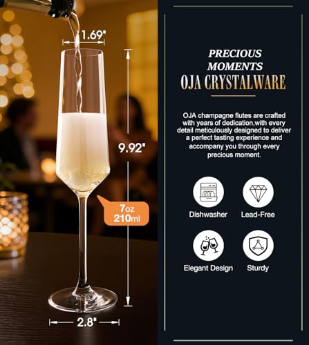 OJA Champagne Flutes Glass Set of 8, Crystal 7oz Champagne Glasses for Prosecco,Sparkling Wine, Mimosa, Ideal for Weddings, Anniversaries, Birthday, Christmas - My Kitchen Products