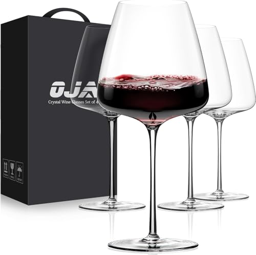 OJA Red Wine Glasses Set of 4, Large Burgundy Glasses 23 OZ, Hand Blown Crystal Glass Light, Clear, Best for Wine