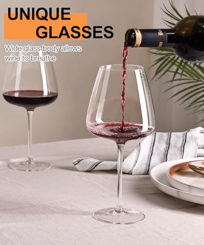 OJA Red Wine Glasses Set of 4, Large Burgundy Glasses 23 OZ, Hand Blown Crystal Glass Light, Clear, Best for Wine tasting, Birthday, Christmas, Anniversary, Father's Day - My Kitchen Products