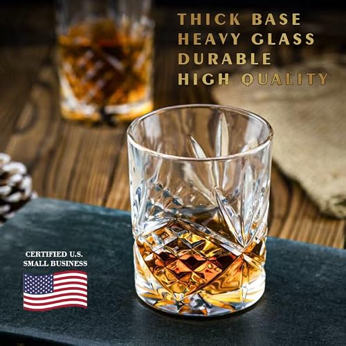 OLD BARREL Whiskey Glasses Set of 8 (4 Glasses with 4 Ice Ball Molds) 10oz Old Fashioned Crystal Glasses Gift Box – Bourbon, Scotch, Cocktail Rocks Glas – Gifts for Men, Dad, Birthday, Christmas Gift - My Kitchen Products