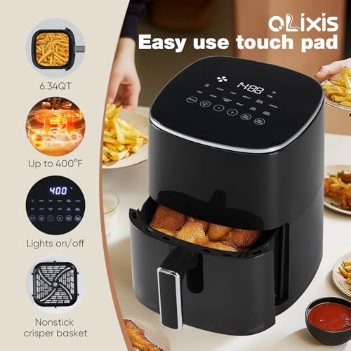 OLIXIS 12-in-1 Air Fryer 6.34 Quarts, Visable Airfryer with Window, 400°F, Roast, Reheat, Dehydrate, Bake, Steam, Fries, Custard, Chicken, Wings, Sea Food, Vegetabels, Modern Black - My Kitchen Products