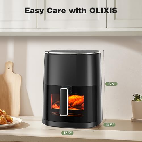 OLIXIS 12-in-1 Air Fryer 6.34 Quarts, Visable Airfryer with Window, 400°F, Roast, Reheat, Dehydrate, Bake, Steam, Fries, Custard, Chicken, Wings, Sea Food, Vegetabels, Modern Black - My Kitchen Products
