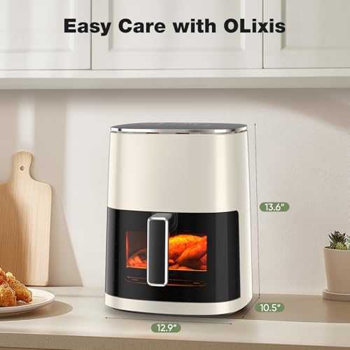 OLIXIS 12-in-1 Air Fryer 6.34 Quarts, Visable Airfryer with Window, 400°F, Roast, Reheat, Dehydrate, Bake, Steam, Fries, Custard, Chicken, Wings, Sea Food, Vegetabels, Pearl White - My Kitchen Products