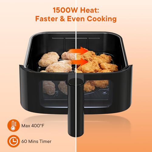 OLIXIS 4QT Air Fryer with Visible Window, 1500W Digital Touchscreen Air Fryer with 8 Presets, Auto Shut Off & Nonstick Dishwasher Safe Basket, 60-Min Timer, Max 400°F, Black - My Kitchen Products