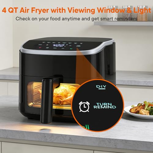OLIXIS 4QT Air Fryer with Visible Window, 1500W Digital Touchscreen Air Fryer with 8 Presets, Auto Shut Off & Nonstick Dishwasher Safe Basket, 60-Min Timer, Max 400°F, Black - My Kitchen Products