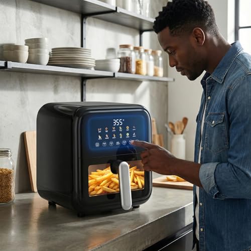 OLIXIS Air Fryer with Window 7.9QT, 12-In-1 Large Air Fryer for Family, 400°F Rapid Air Crispy Technology, Roast Bake Dehydrate Reheat, Nonstick & Easy-Clean Basket, 1800W, Black - My Kitchen Products