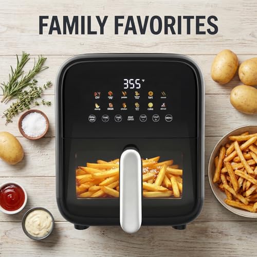 OLIXIS Air Fryer with Window 7.9QT, 12-In-1 Large Air Fryer for Family, 400°F Rapid Air Crispy Technology, Roast Bake Dehydrate Reheat, Nonstick & Easy-Clean Basket, 1800W, Black - My Kitchen Products