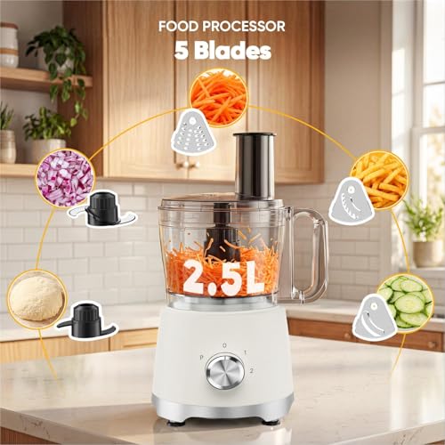 OLIXIS Food Processor 10.5 Cups, 600W Powerful Food processors with 5 Blades, Dishwasher Safe Meat Grinder for Slicing, Shredding, Chopping, Kneading, for Meat, Vegetables, Fruit, Dough - My Kitchen Products
