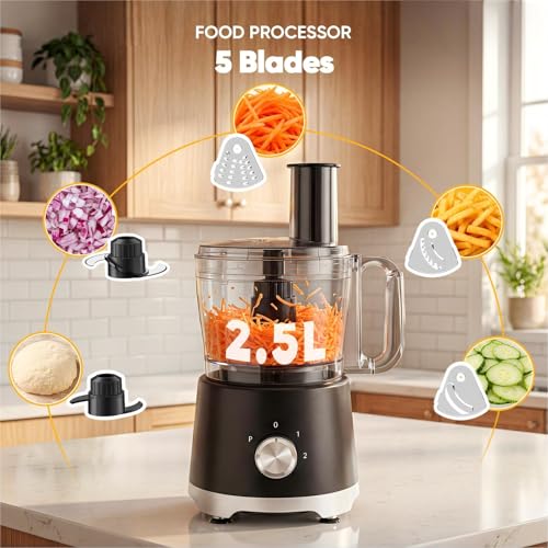 OLIXIS Food Processor 10.5 Cups, 600W Powerful Food processors with 5 Blades, Dishwasher Safe Meat Grinder for Slicing, Shredding, Chopping, Kneading, for Meat, Vegetables, Fruit, Dough - My Kitchen Products