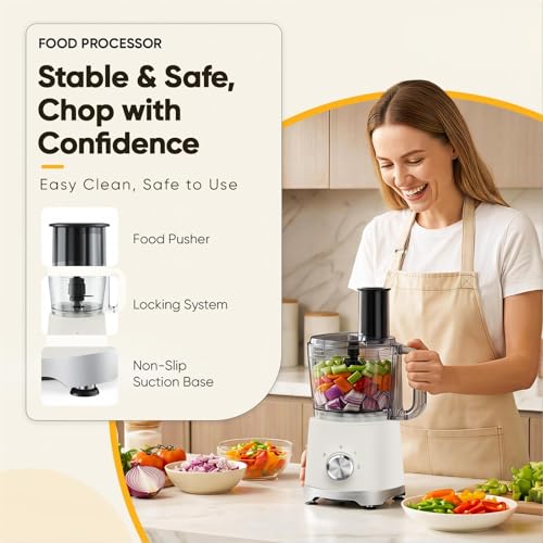 OLIXIS Food Processor 10.5 Cups, 600W Powerful Food processors with 5 Blades, Dishwasher Safe Meat Grinder for Slicing, Shredding, Chopping, Kneading, for Meat, Vegetables, Fruit, Dough - My Kitchen Products