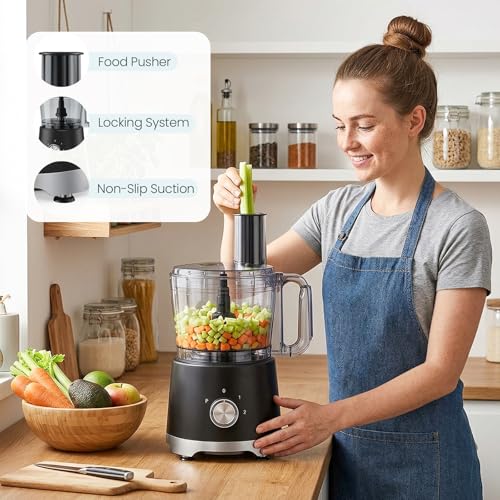 OLIXIS Food Processor 10.5 Cups, 600W Powerful Food processors with 5 Blades, Dishwasher Safe Meat Grinder for Slicing, Shredding, Chopping, Kneading, for Meat, Vegetables, Fruit, Dough - My Kitchen Products