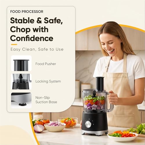 OLIXIS Food Processor 10.5 Cups, 600W Powerful Food processors with 5 Blades, Dishwasher Safe Meat Grinder for Slicing, Shredding, Chopping, Kneading, for Meat, Vegetables, Fruit, Dough - My Kitchen Products