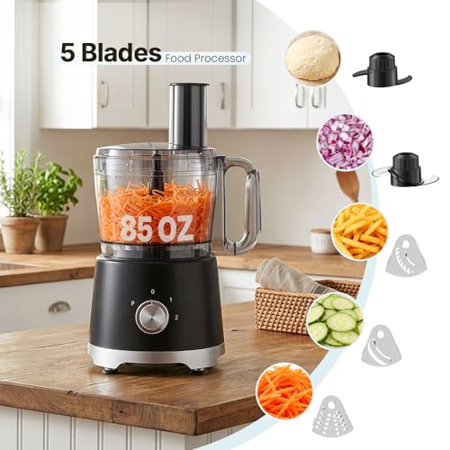 OLIXIS Food Processor 10.5 Cups, 600W Powerful Food processors with 5 Blades, Dishwasher Safe Meat Grinder for Slicing, Shredding, Chopping, Kneading, for Meat, Vegetables, Fruit, Dough - My Kitchen Products