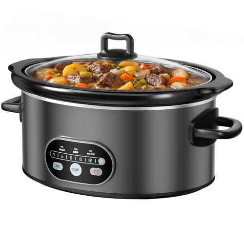 OLIXIS Slow Cooker 6 Quart, Ceramic Nonstick Coating, Programmable Slow Cooker with Dishwasher Stoneware Pot and Tempered Glass Lid, Multi Cookers with 3 Temperature, 35in Tangle Free Cord, Black - My Kitchen Products
