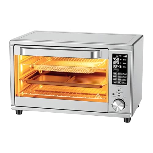 OLIXIS Toaster Oven Countertop, 29.6QT Air Fryer Toaster Oven Combo, 12-in-1 with Smart Probe, Broil, Bake, Toast & Specialized Presets, Temp Up to 450°F, 6 Accessories Included, Stainless Steel - My Kitchen Products