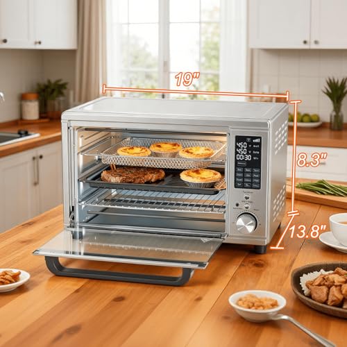 OLIXIS Toaster Oven Countertop, 29.6QT Air Fryer Toaster Oven Combo, 12-in-1 with Smart Probe, Broil, Bake, Toast & Specialized Presets, Temp Up to 450°F, 6 Accessories Included, Stainless Steel - My Kitchen Products