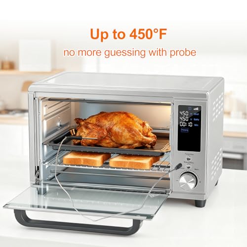 OLIXIS Toaster Oven Countertop, 29.6QT Air Fryer Toaster Oven Combo, 12-in-1 with Smart Probe, Broil, Bake, Toast & Specialized Presets, Temp Up to 450°F, 6 Accessories Included, Stainless Steel - My Kitchen Products