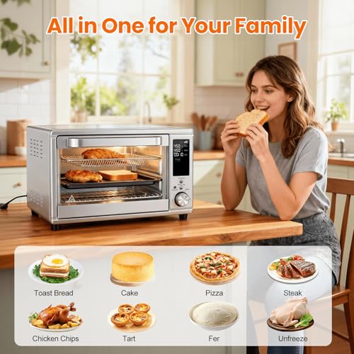 OLIXIS Toaster Oven Countertop, 29.6QT Air Fryer Toaster Oven Combo, 12-in-1 with Smart Probe, Broil, Bake, Toast & Specialized Presets, Temp Up to 450°F, 6 Accessories Included, Stainless Steel - My Kitchen Products