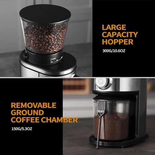 Ollygrin Burr Coffee Grinder, Electric Conical Coffee Bean Grinder With 30 Adjustable Grind Settings For 2-12 Cups, Sliver & Black - My Kitchen Products