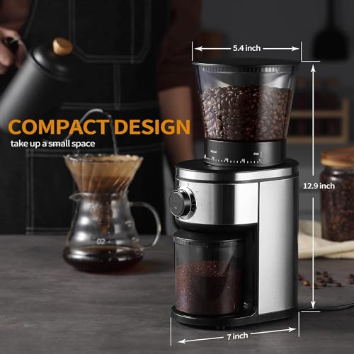 Ollygrin Burr Coffee Grinder, Electric Conical Coffee Bean Grinder With 30 Adjustable Grind Settings For 2-12 Cups, Sliver & Black - My Kitchen Products