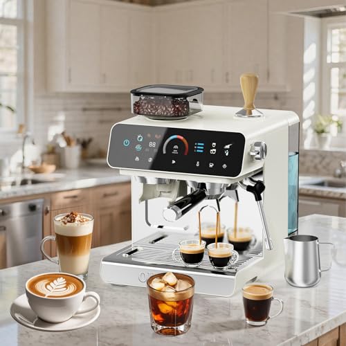 Ollygrin Semi-Automatic Espresso Machine with Grinder, 2-in-1 Coffee Machiner with Milk Frother, 20 Bar Pressure Coffee Maker, Removable Water Tank & Bean Hopper, Expresso Machine for Home Barista - My Kitchen Products