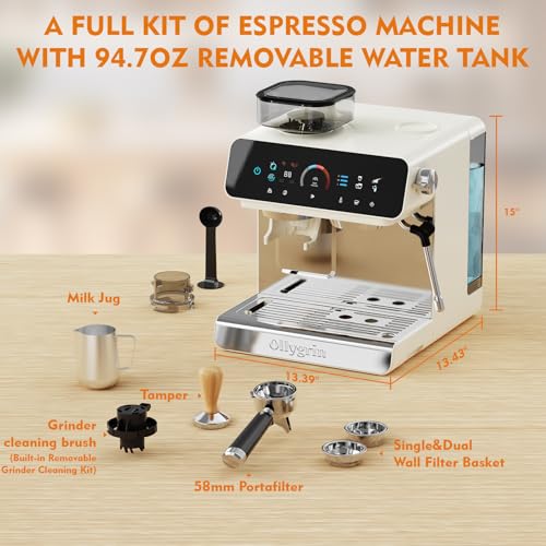 Ollygrin Semi-Automatic Espresso Machine with Grinder, 2-in-1 Coffee Machiner with Milk Frother, 20 Bar Pressure Coffee Maker, Removable Water Tank & Bean Hopper, Expresso Machine for Home Barista - My Kitchen Products