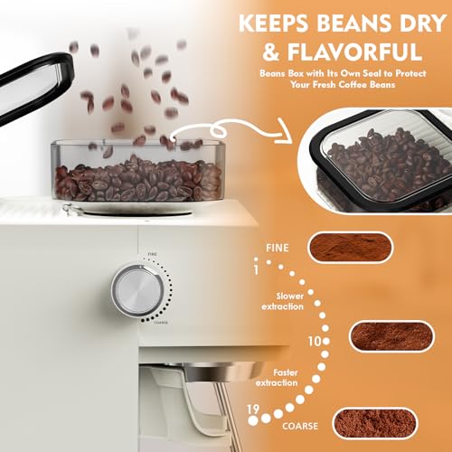 Ollygrin Semi-Automatic Espresso Machine with Grinder, 2-in-1 Coffee Machiner with Milk Frother, 20 Bar Pressure Coffee Maker, Removable Water Tank & Bean Hopper, Expresso Machine for Home Barista - My Kitchen Products