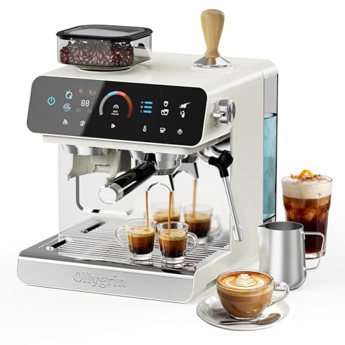 Ollygrin Semi-Automatic Espresso Machine with Grinder, 2-in-1 Coffee Machiner with Milk Frother, 20 Bar Pressure Coffee Maker, Removable Water Tank & Bean Hopper, Expresso Machine for Home Barista - My Kitchen Products