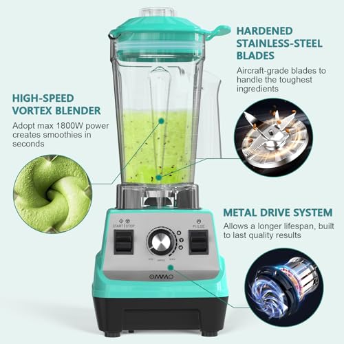 OMMO Blender 1800W, Professional High Speed Countertop Blender with Durable Stainless Steel Blades, 60oz BPA Free Blender for Shakes and Smoothies, Nuts, Ice and Fruits, Dishwasher Safe - My Kitchen Products