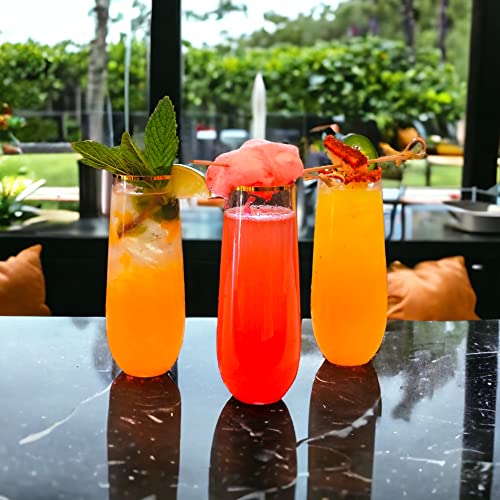 Oojami 48 Pack Champagne Flutes Plastic Gold Rimmed Stemless 9 Oz Clear Disposable Champagne Glasses, Shatterproof BPA-Free Recyclable Mimosa Glasses & Cocktail Cups for Wedding Birthday Shower - My Kitchen Products