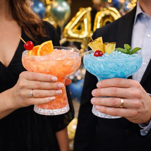 Oojami Plastic Margarita Glasses 11 oz 40 Pack - Heavy Duty Clear Hammered Disposable Margarita Cups, BPA-Free Shatterproof Recyclable with Straws & Name Labels for Cinco de Mayo, Birthday, Wedding - My Kitchen Products