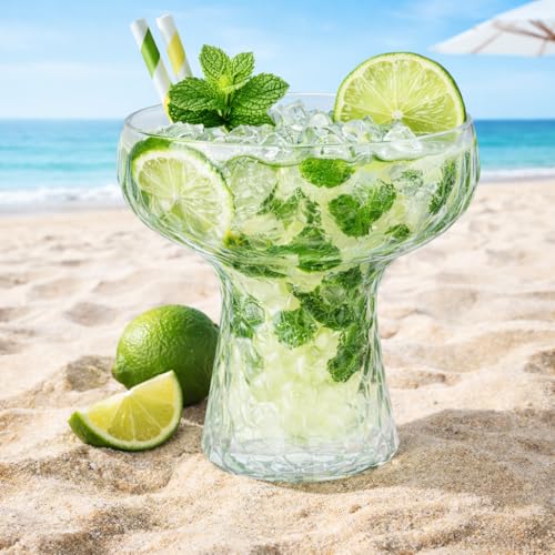 Oojami Plastic Margarita Glasses 11 oz 40 Pack - Heavy Duty Clear Hammered Disposable Margarita Cups, BPA-Free Shatterproof Recyclable with Straws & Name Labels for Cinco de Mayo, Birthday, Wedding - My Kitchen Products